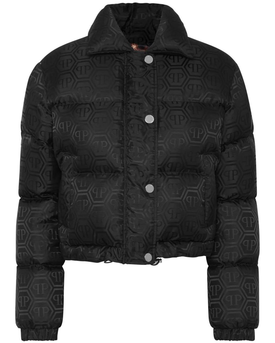 Philipp Plein Black Monogram Cropped Puffer Jacket