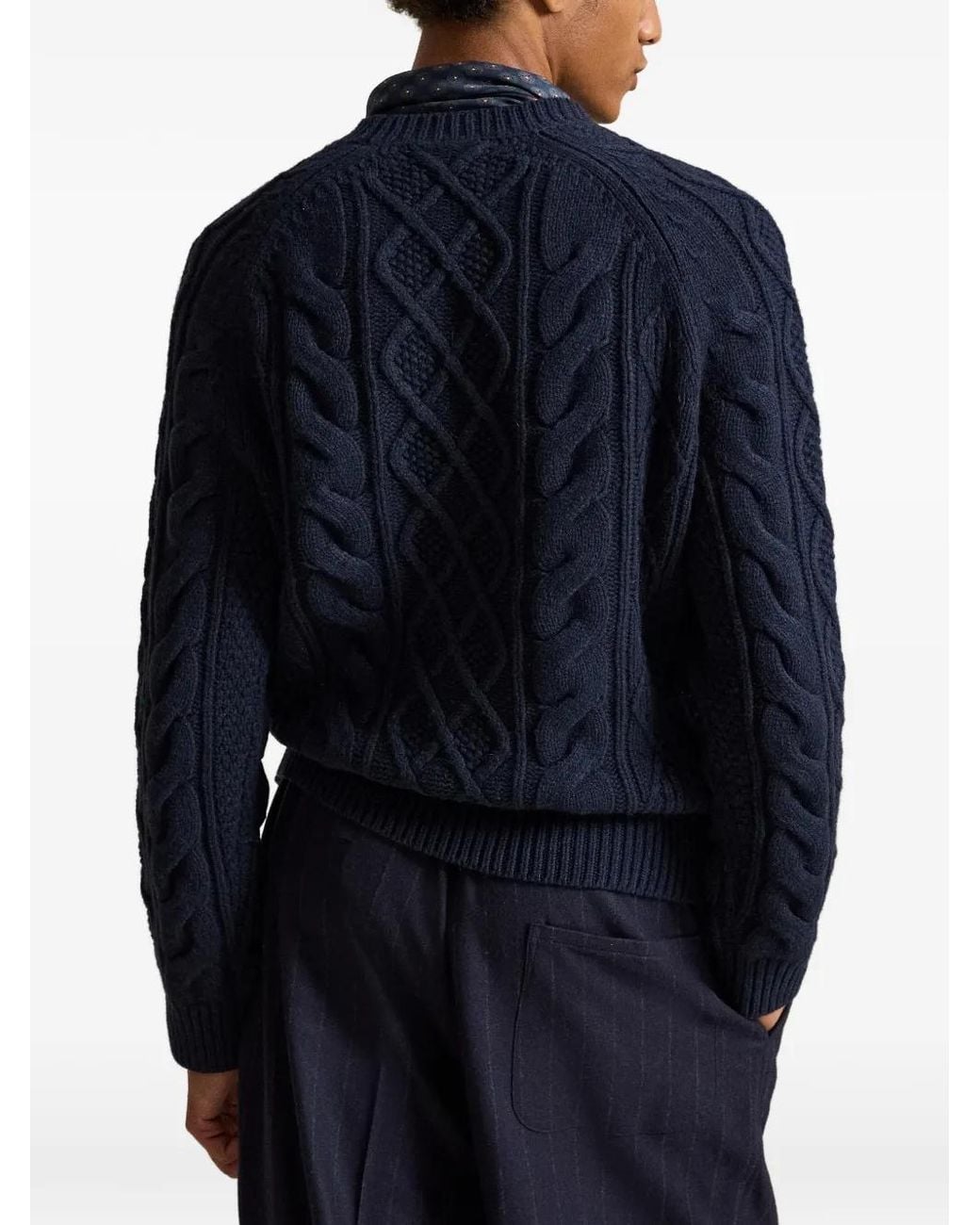 Polo Ralph Lauren Blue Aran-Knit Raglan-Sleeve Sweater for men