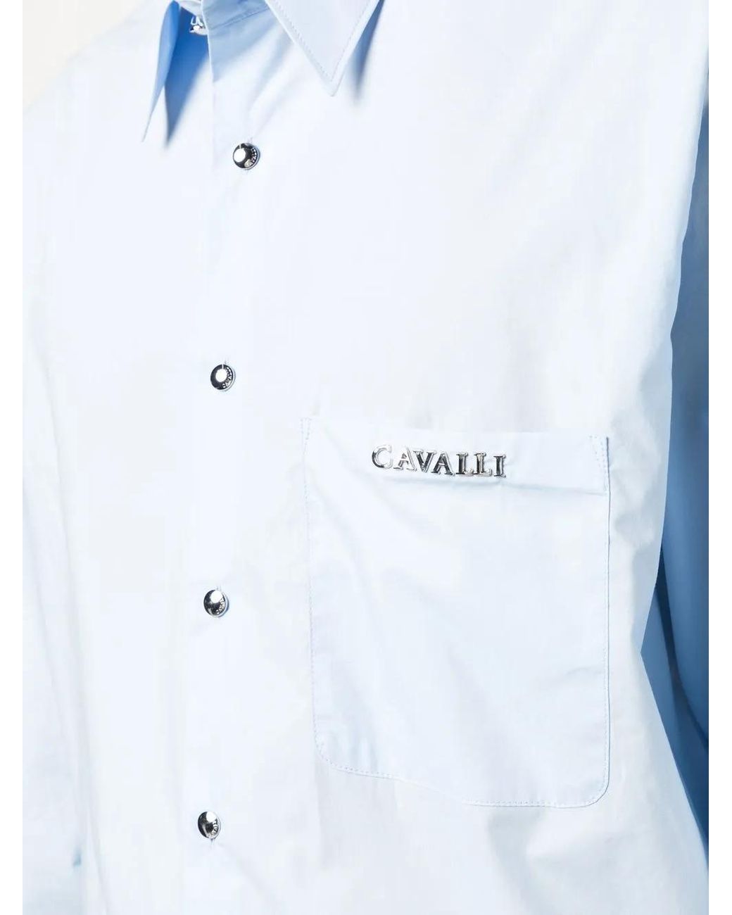Roberto Cavalli Blue Logo-Plaque Cotton Shirt for men