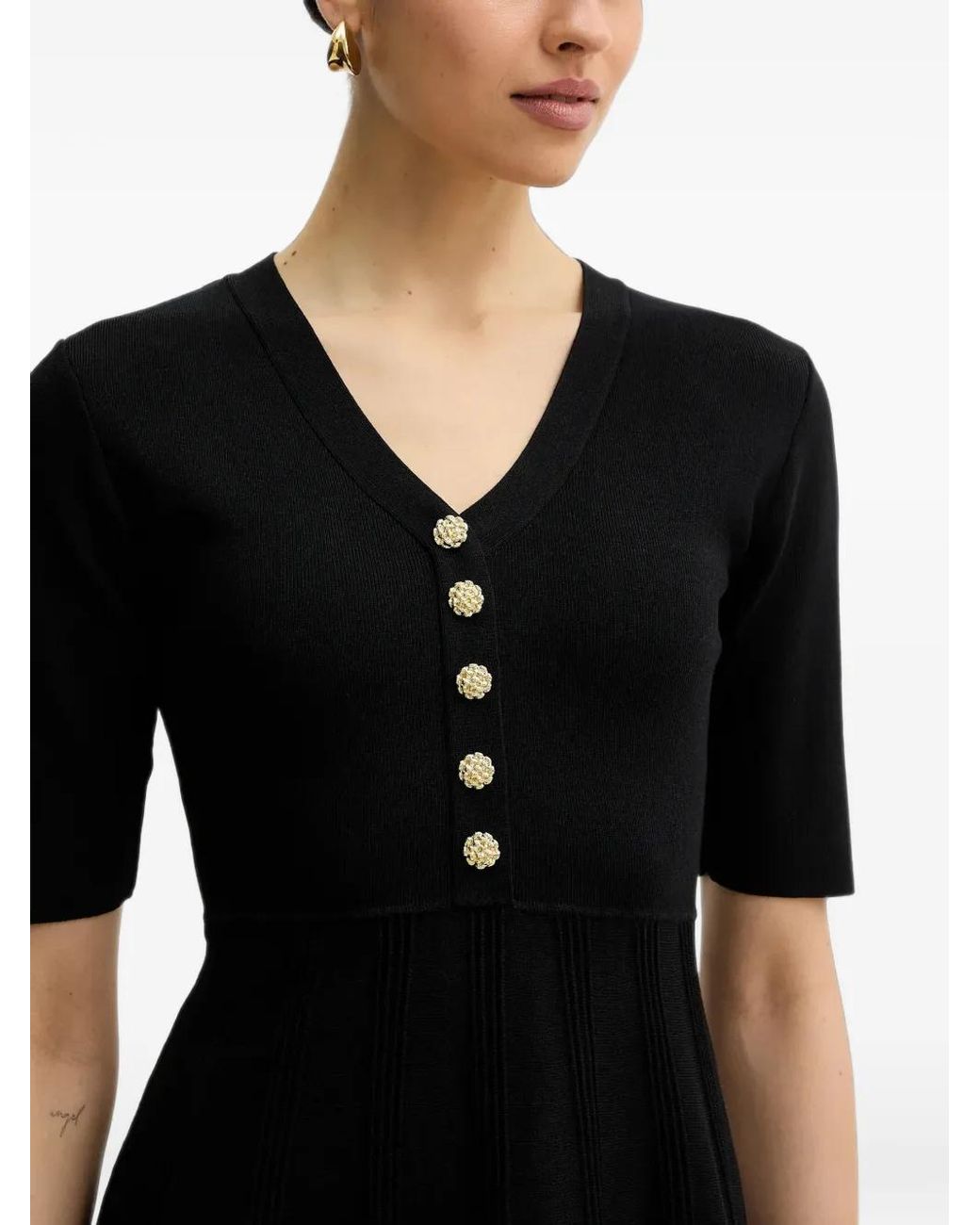 Morgan Black Button-Embellished Pleated Mini Dress