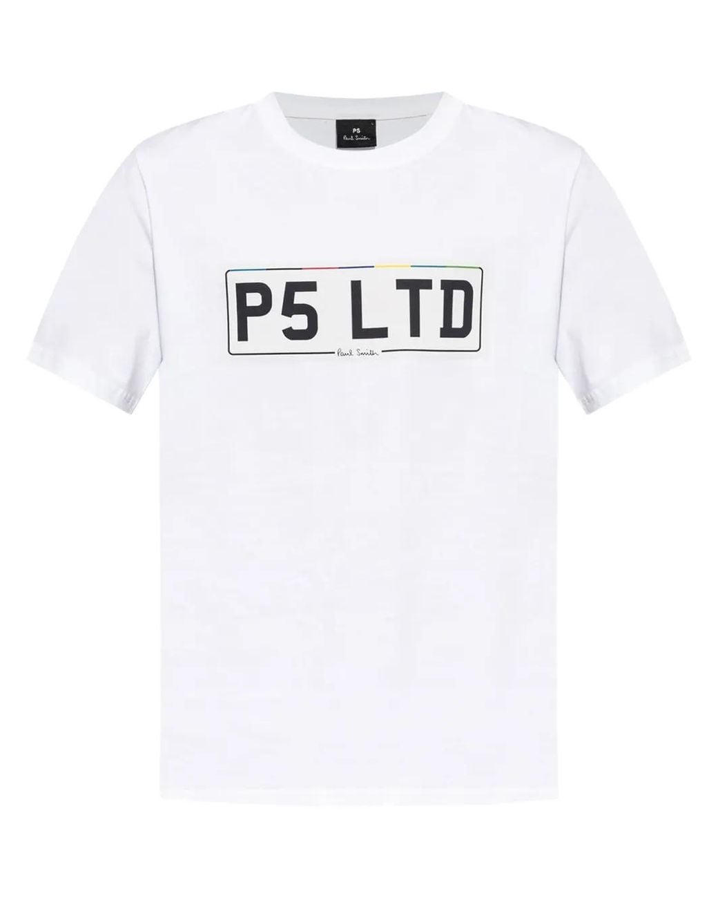 Paul Smith White Number Plate-Print Cotton T-Shirt for men