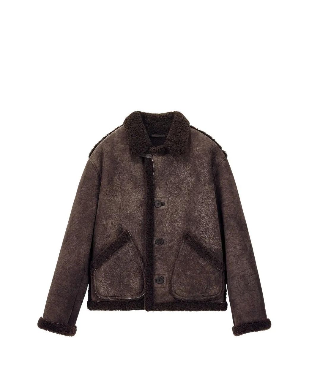 Giorgio Armani Brown Shearling-Trim Leather Jacket for men
