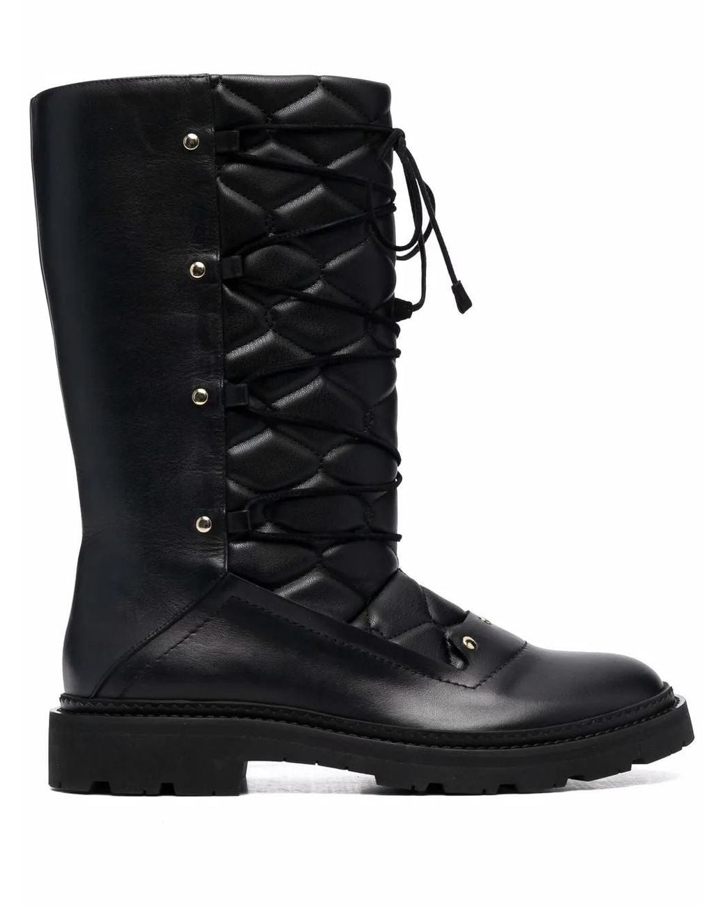 Bally Black Quilted Leather Ankle Boots With Lace-Up Design