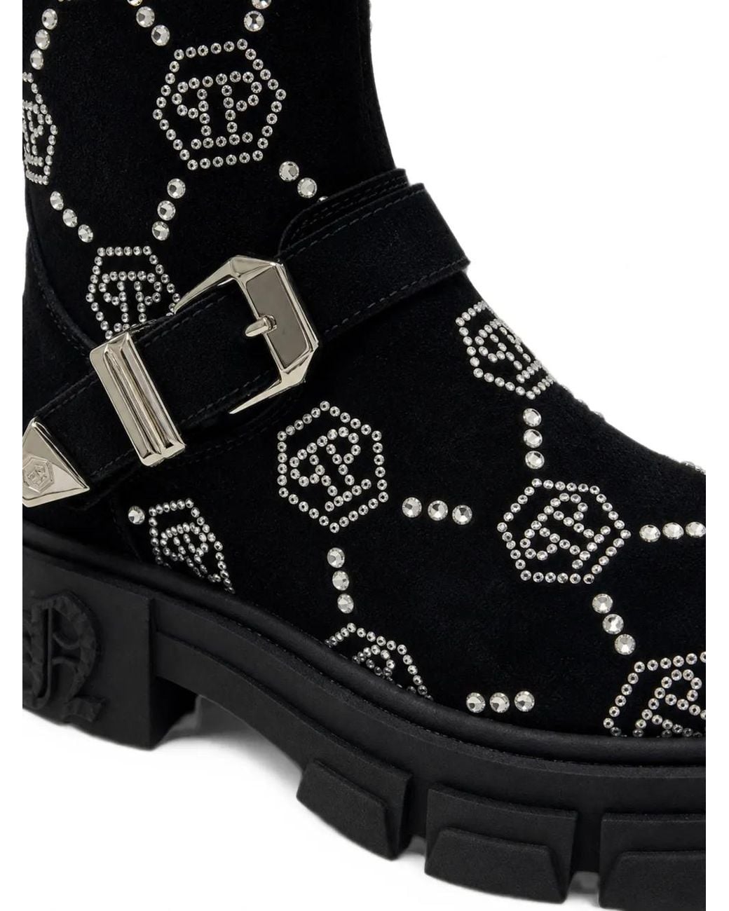 Philipp Plein Black Monogram Strass-Embellished Boots