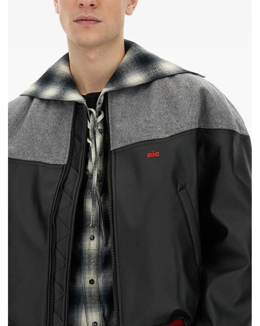 A.I.E. Gray Colour-Block Bomber Jacket for men