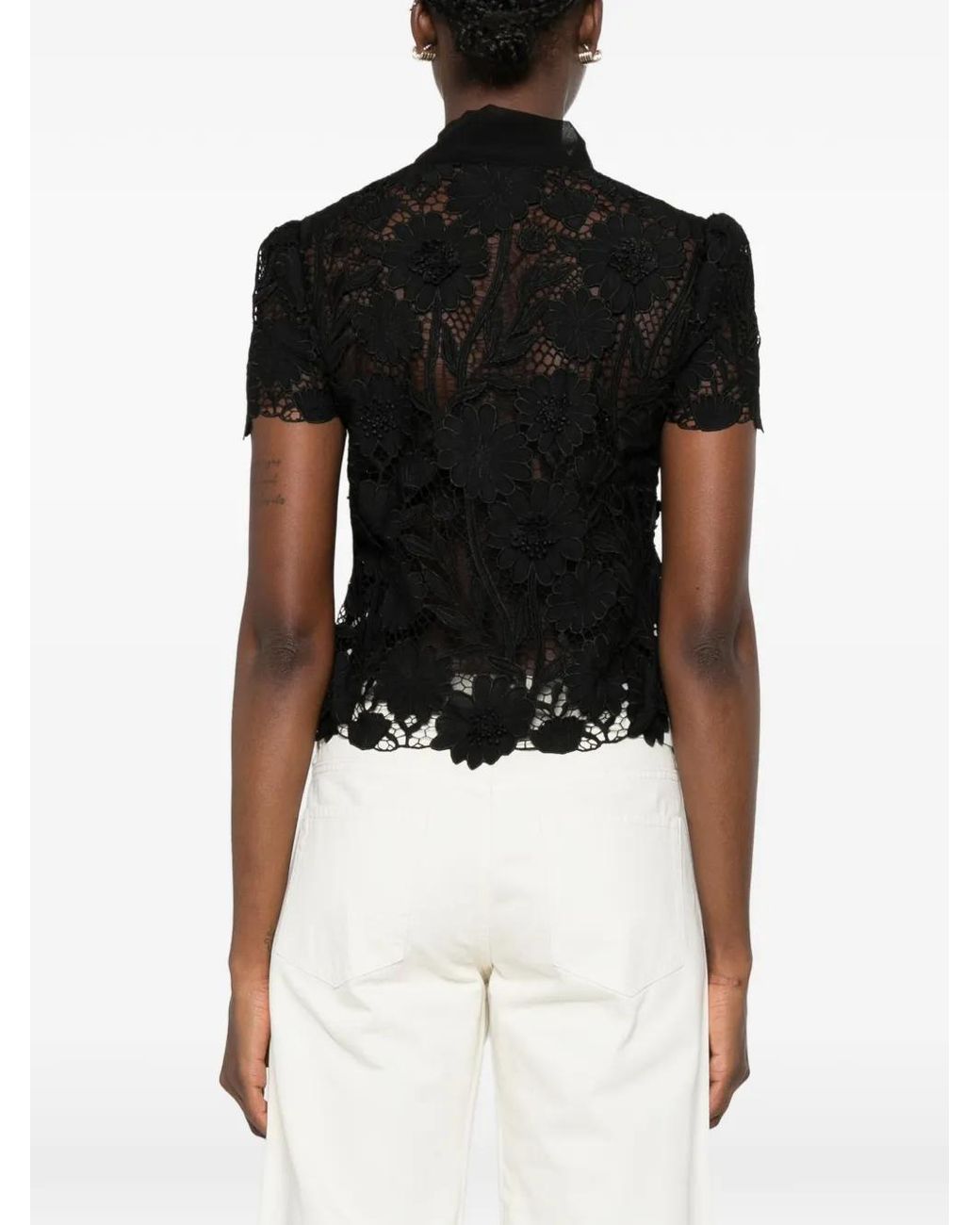 Self-Portrait Black Lace Tie Neck Top