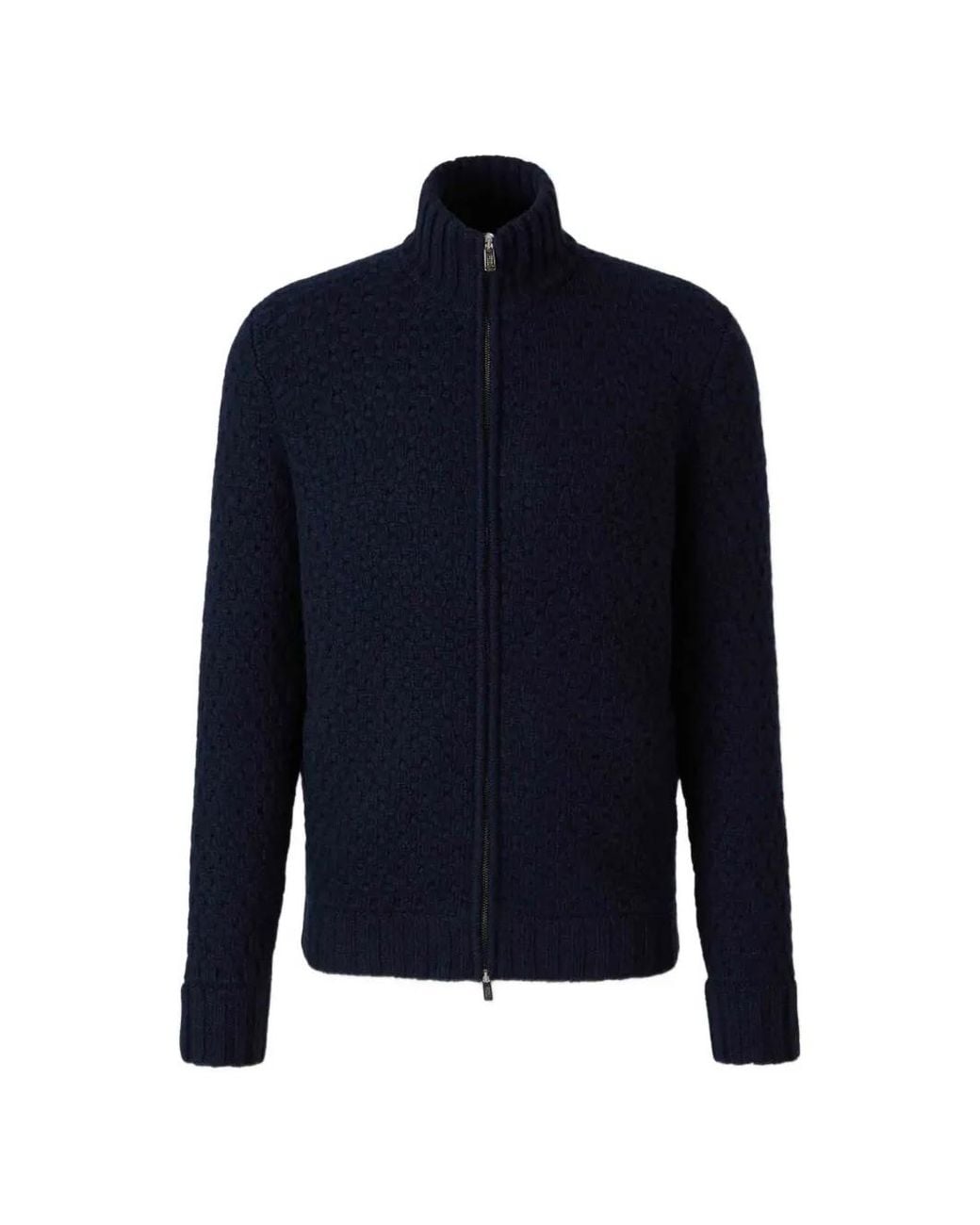 Fedeli Blue Textured-Stitch Cardigan for men