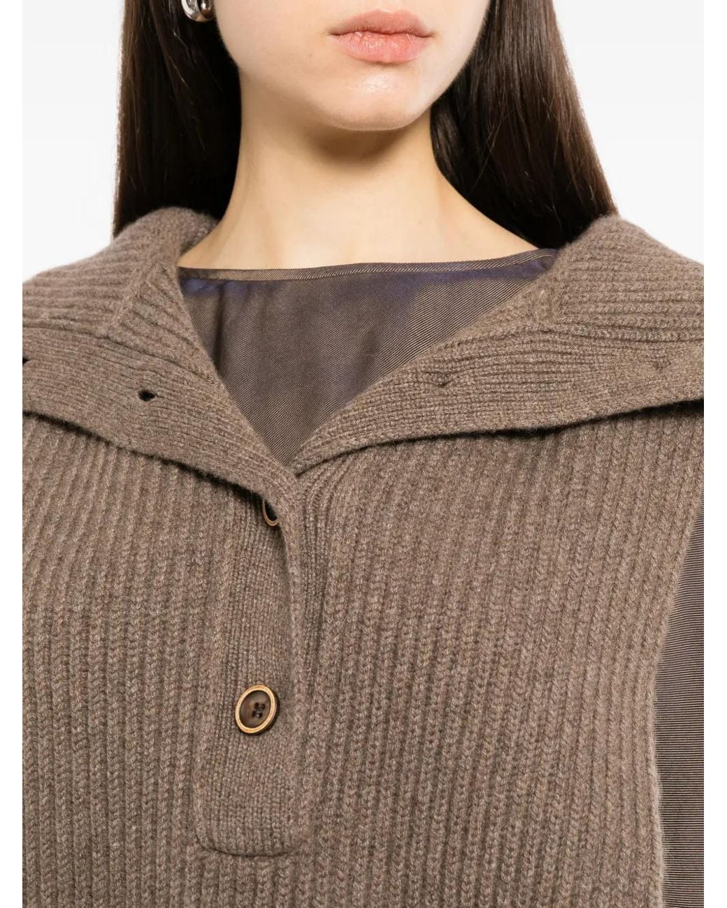 Uma Wang Brown Ribbed-Knit Button-Up Top