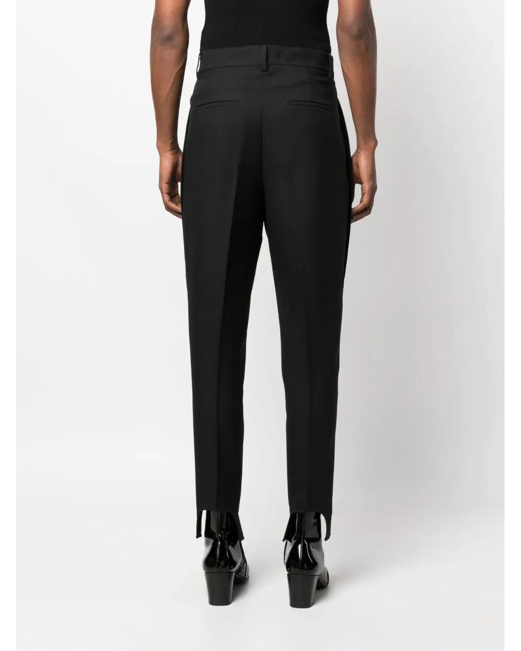 Random Identities Black Tapered Stirrup Trousers for men