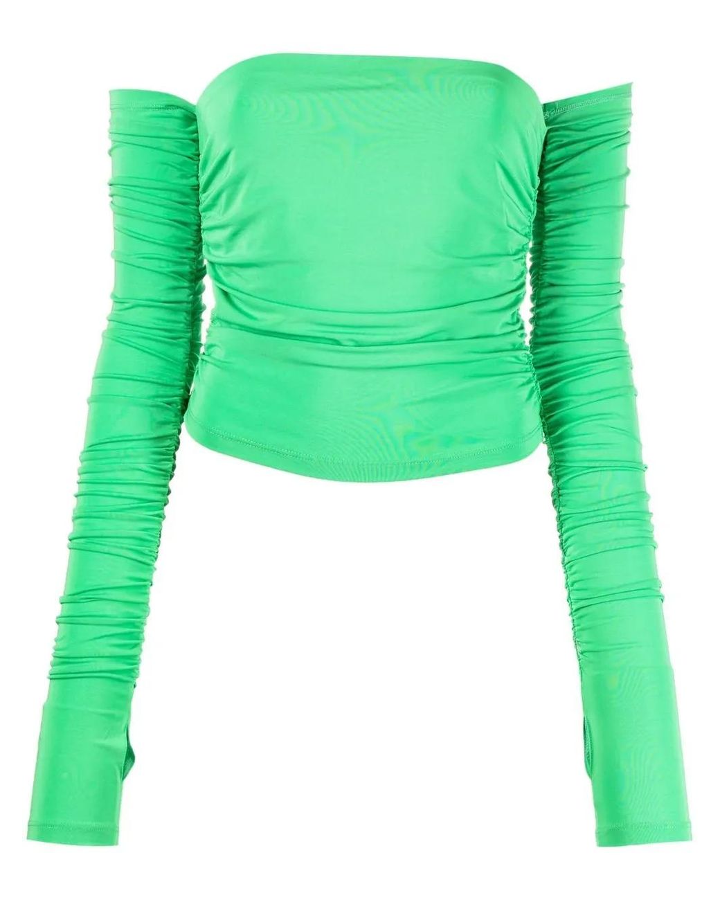 ANDAMANE Green Off-Shoudler Draped Top