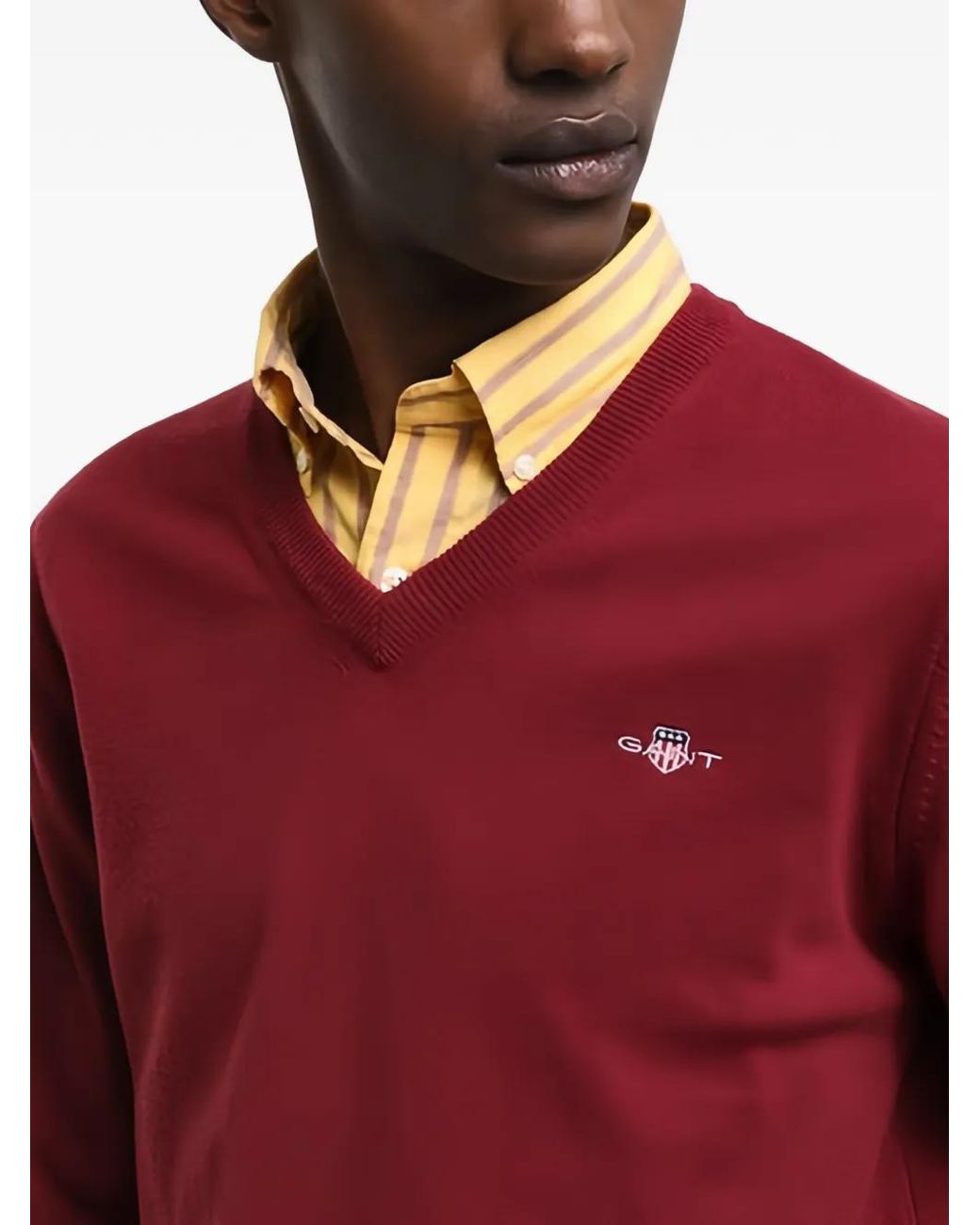 Gant Red V-Neck Logo-Embroidery Sweater for men