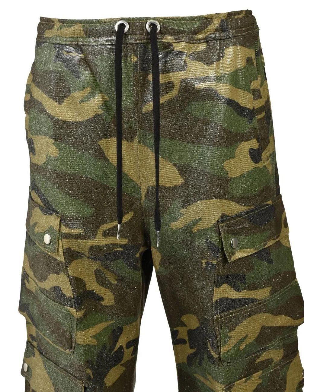 BREATH Green Glitter-Coated Camouflage-Print Cargo Pants for men