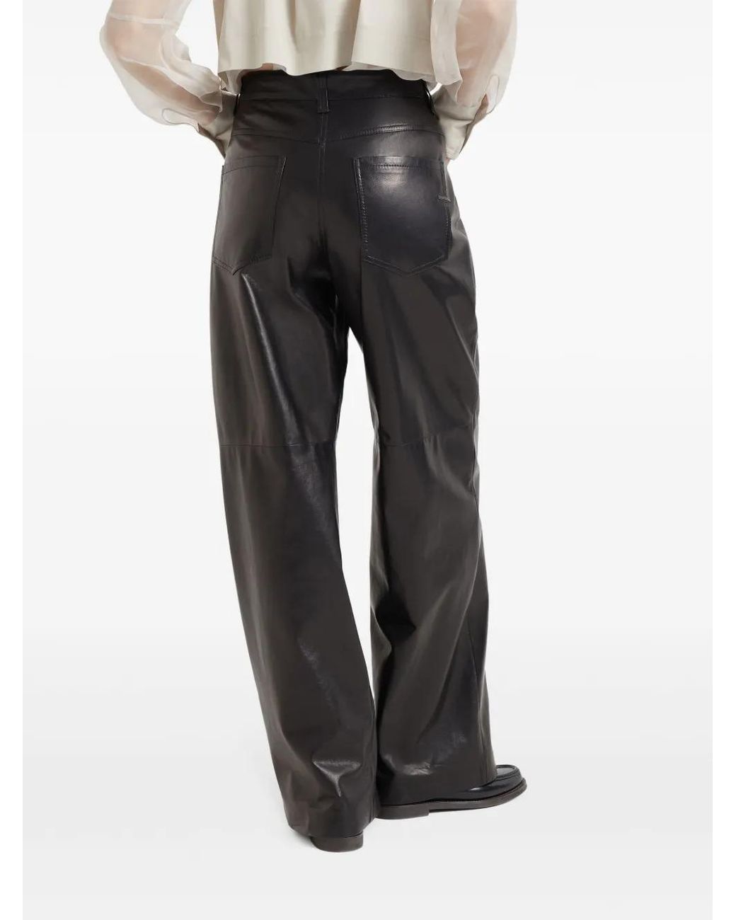 Brunello Cucinelli Black High-Waisted Leather Trousers