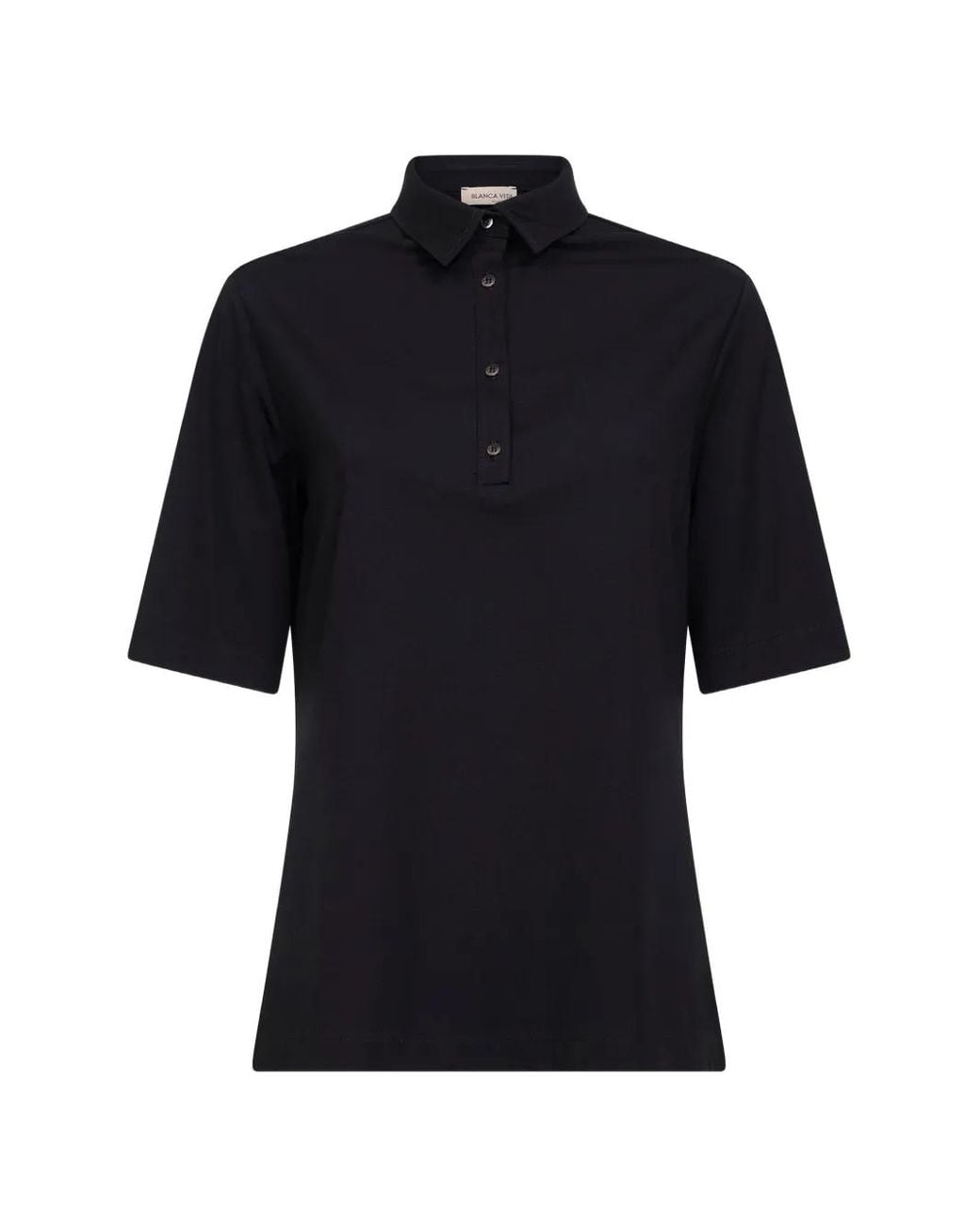 Blanca Vita Black Collar-Placket Polo Shirt