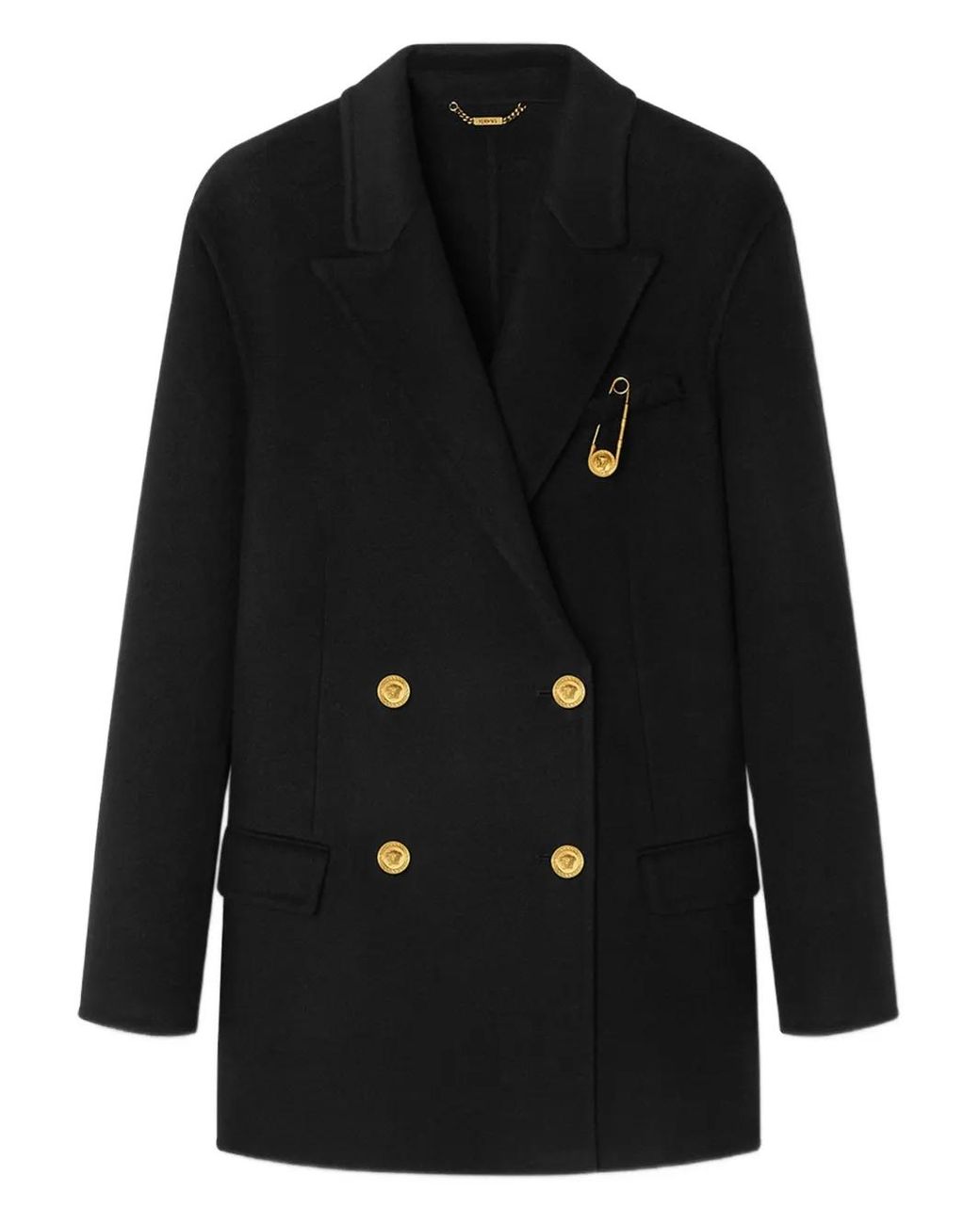 Versace Black Double-Breasted Coat With-Tone Accents