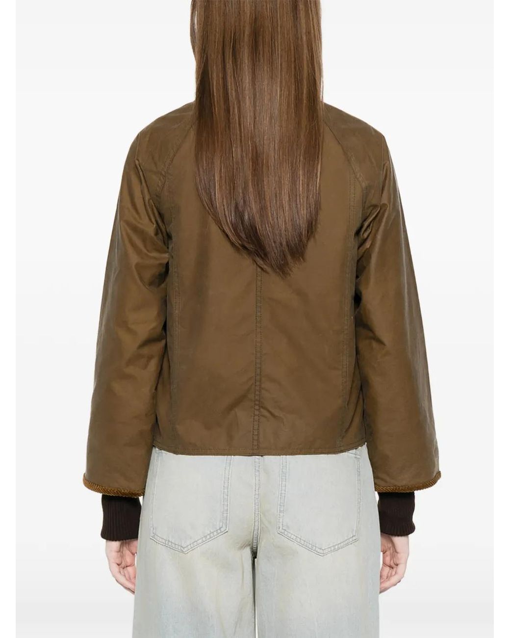 Barbour Brown Cropped Beadnell Corduroy-Collar Waxed Cotton Jacket