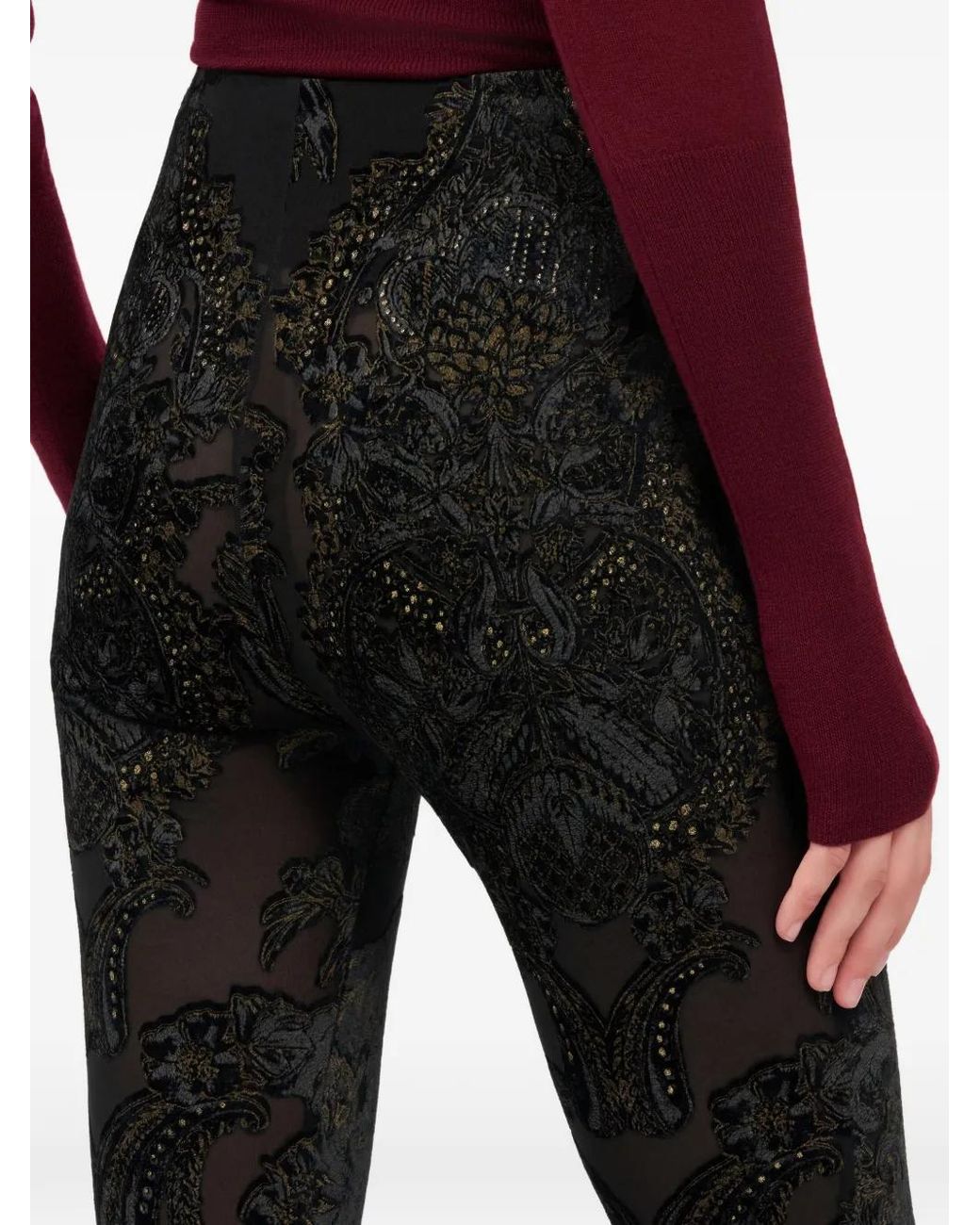 Roberto Cavalli Black Ornamental-Print Leggings