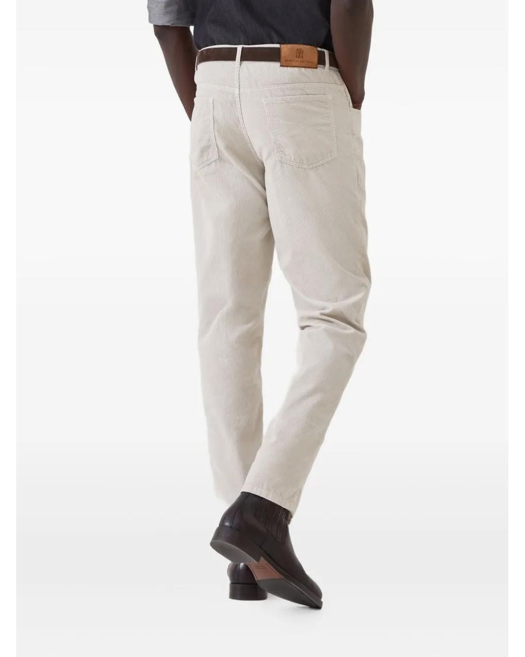 Brunello Cucinelli White Ribbed Trousers for men