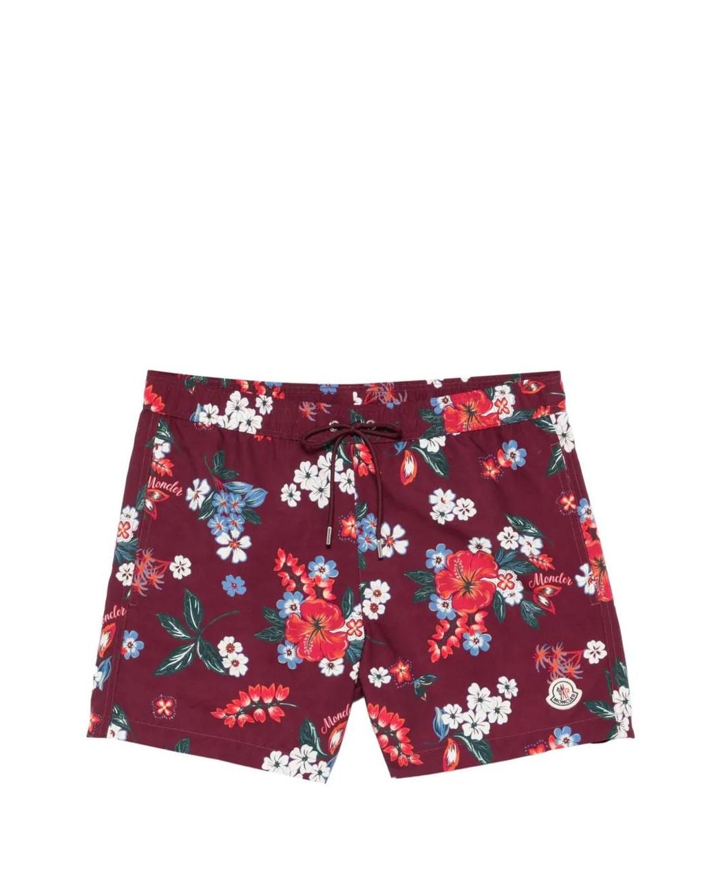 Moncler Red Floral Print Swim Shorts for men