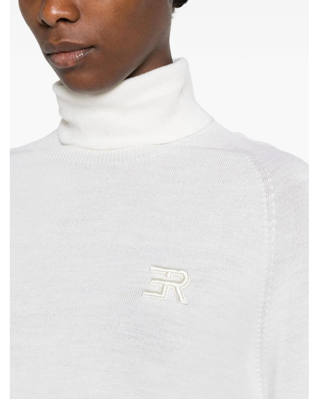 ERMANNO FIRENZE White Embroidered-Logo Roll-Neck Sweater