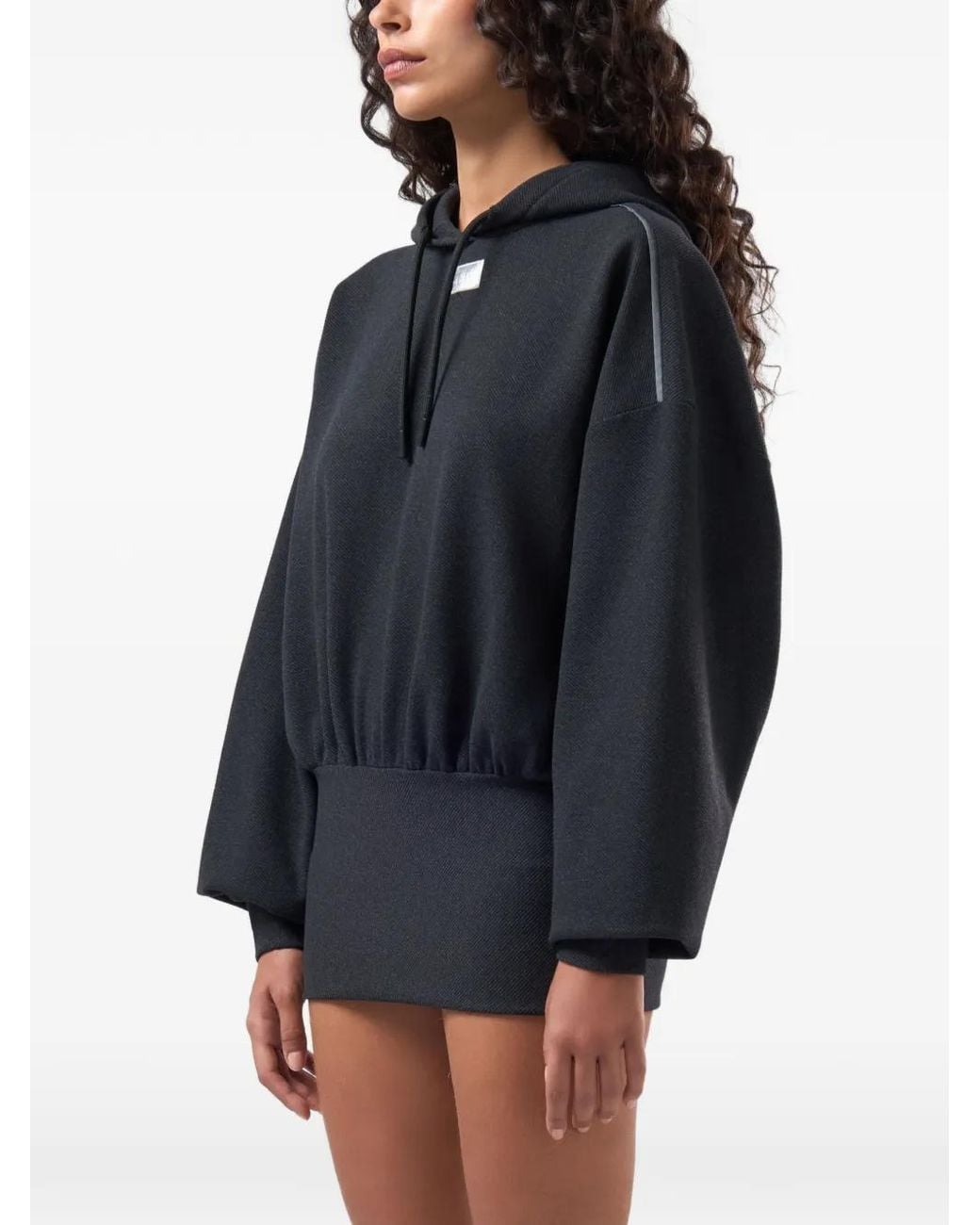 Gcds Black Logo-Patch Drawstring-Hood Mini Dress
