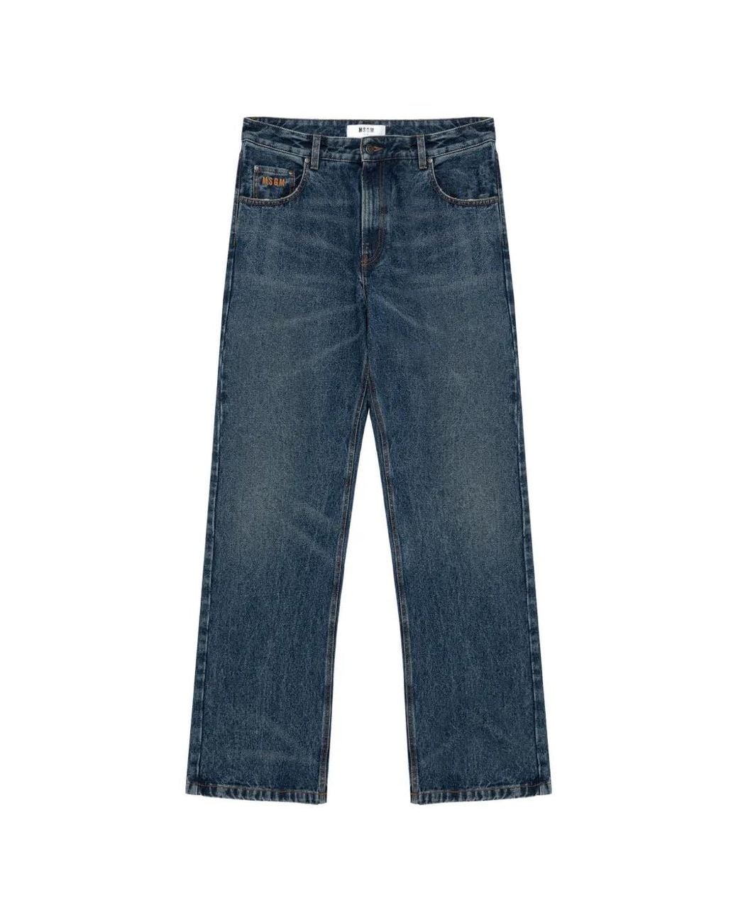 MSGM Blue Logo-Embroidered Faded Jeans for men