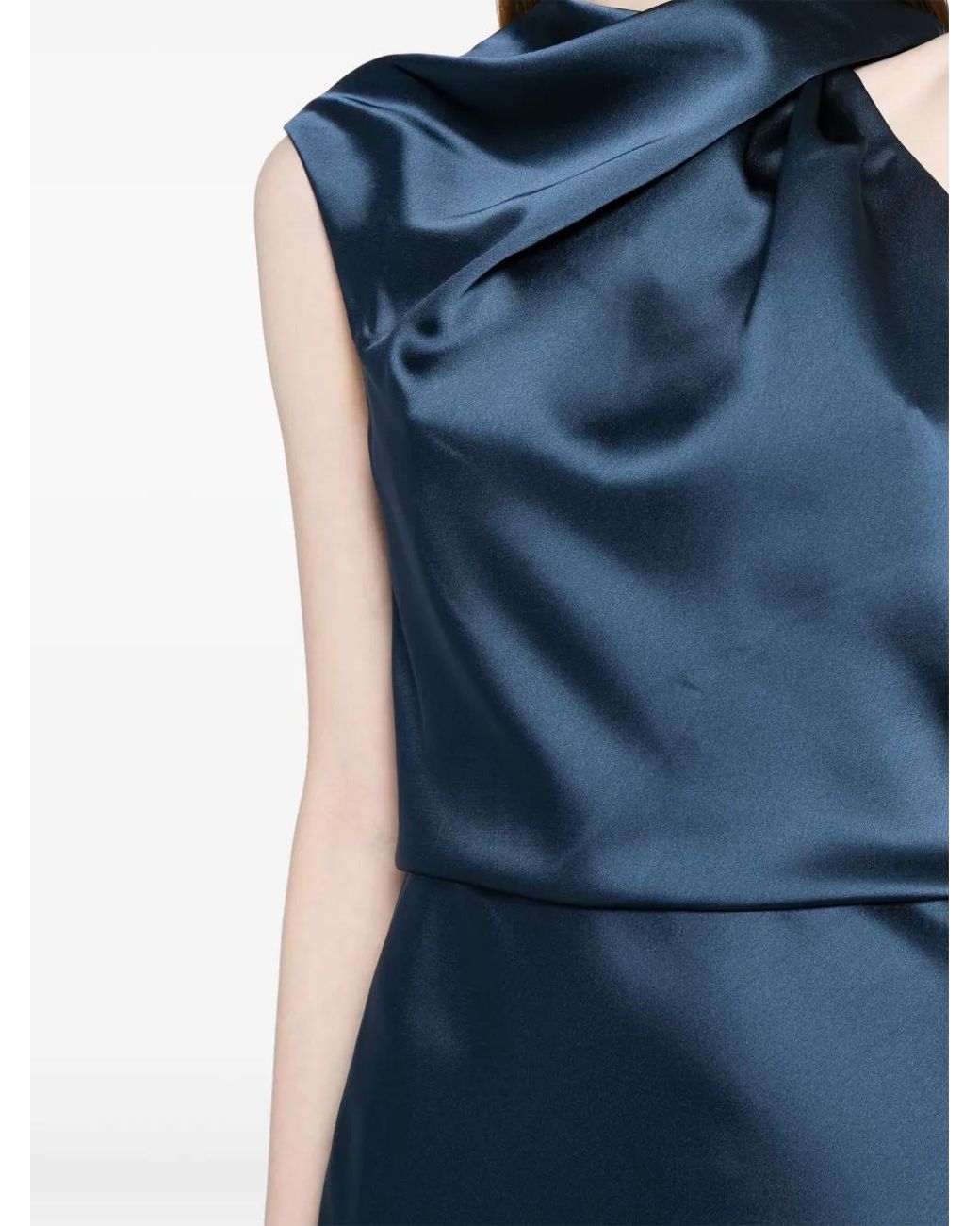 Amsale Blue Asymmetric Draped Satin Gown