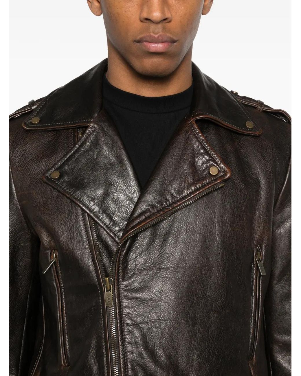 Salvatore Santoro Black Leather Biker Jacket for men