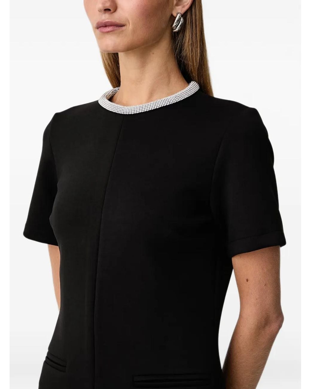 Silvian Heach Black Crystal-Embellished Short-Sleeve Mini Dress