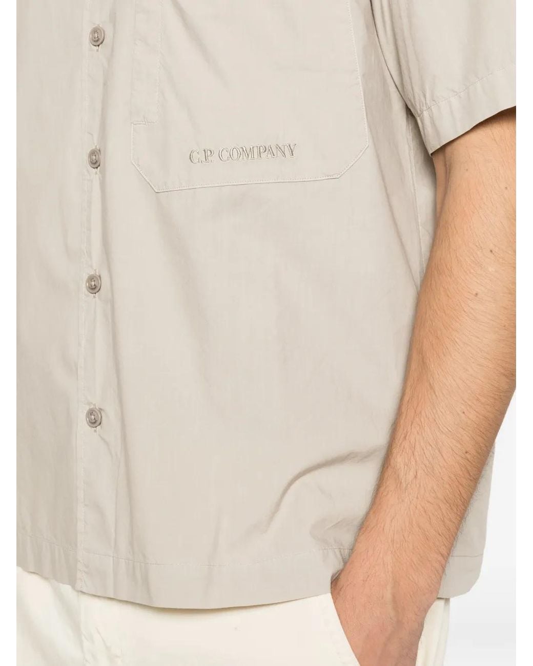 C P Company White Popeline Short-Sleeve Shirt for men