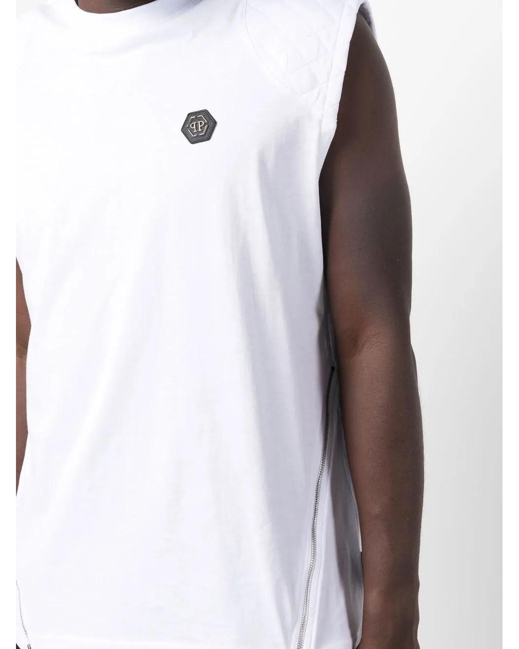 Philipp Plein White Hexagon Quilted Vest for men
