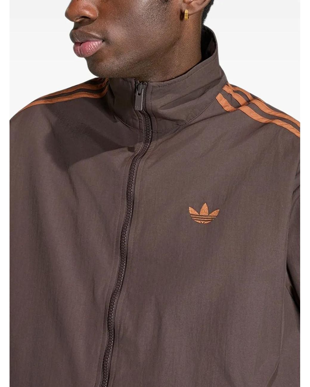 Adidas Brown Firebird Logo-Embroidered Side-Stripe Jacket for men