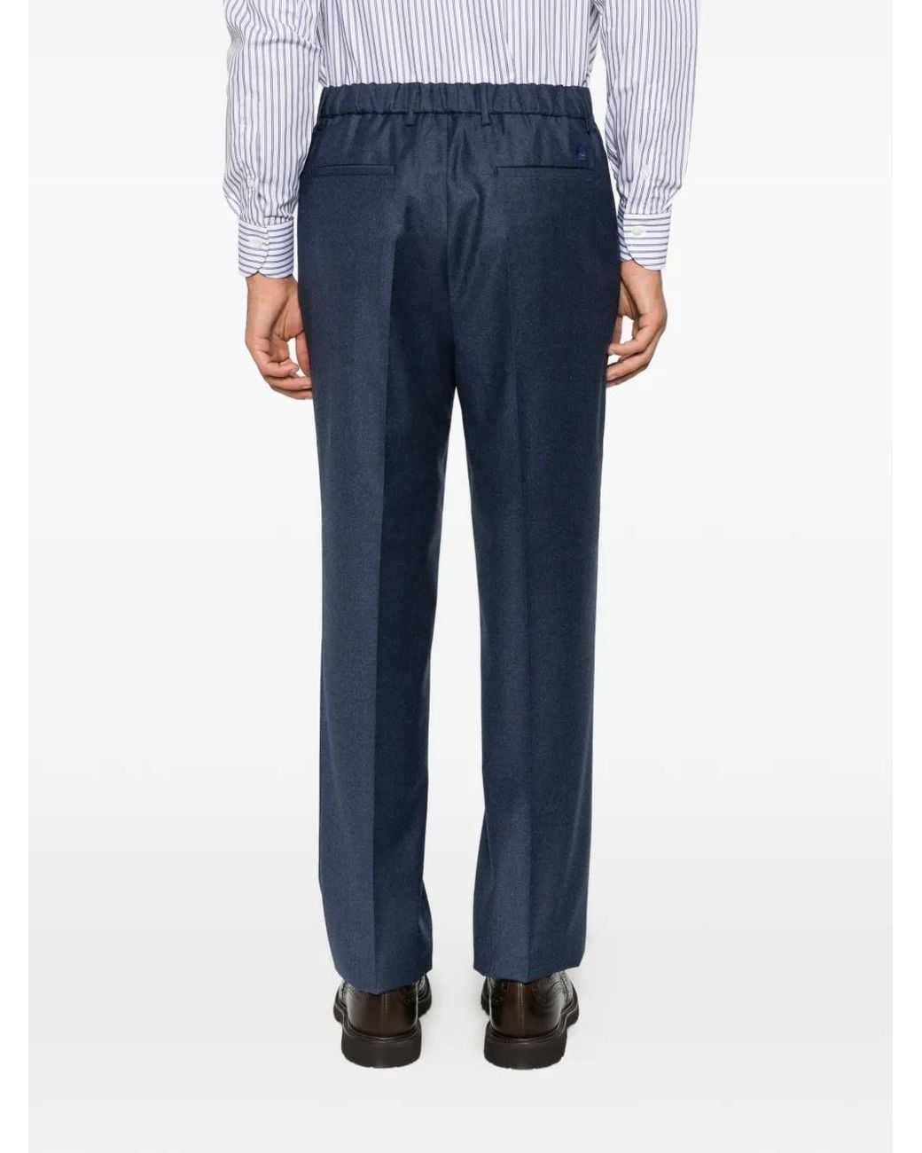 Etro Blue Pressed-Crease Elasticated-Waistband Trousers for men