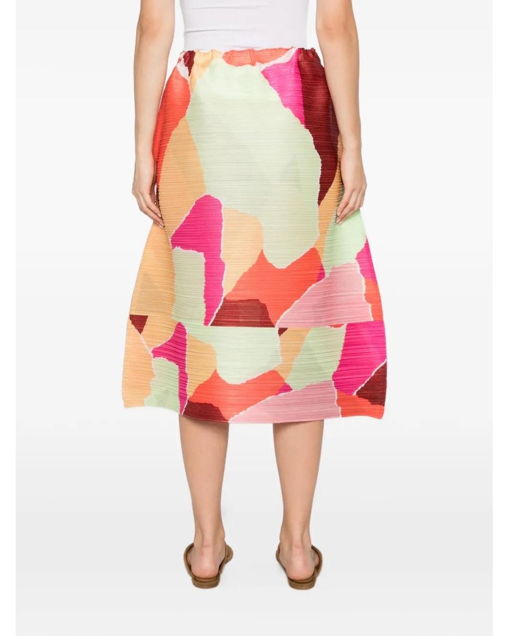Pleats Please Issey Miyake Pink Pleated Abstract-Print Skirt