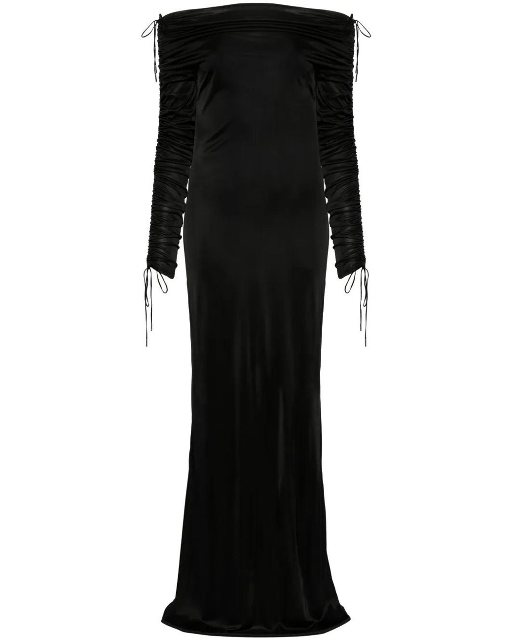 Atlein Black Off-Shoulder Ruched Gown