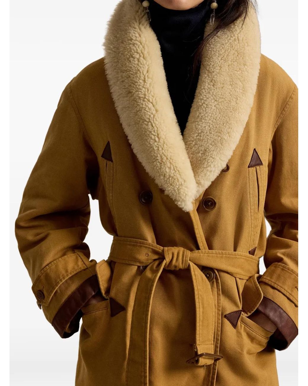 Polo Ralph Lauren Metallic Country Ranch Shearling-Collar Belted Coat