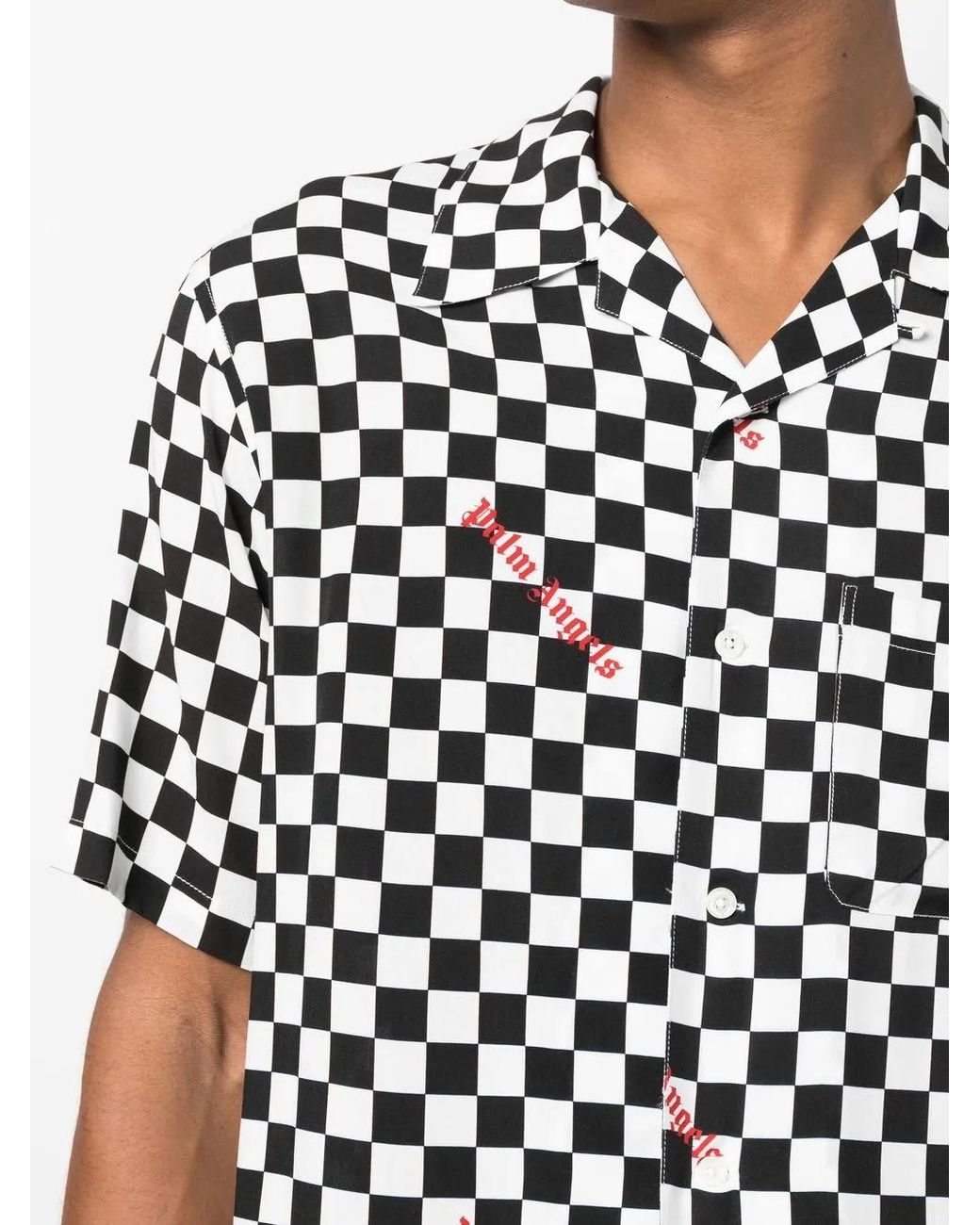 Palm Angels White Checkerboard-Print Bowling Shirt for men