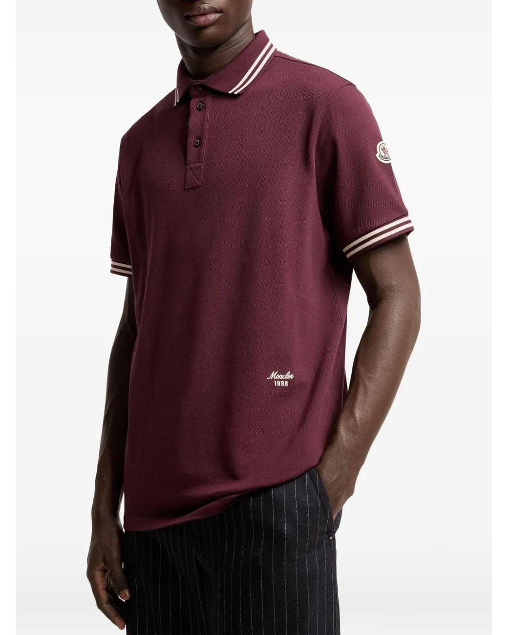 Moncler Red Cotton Ss Polo T-Shirt for men