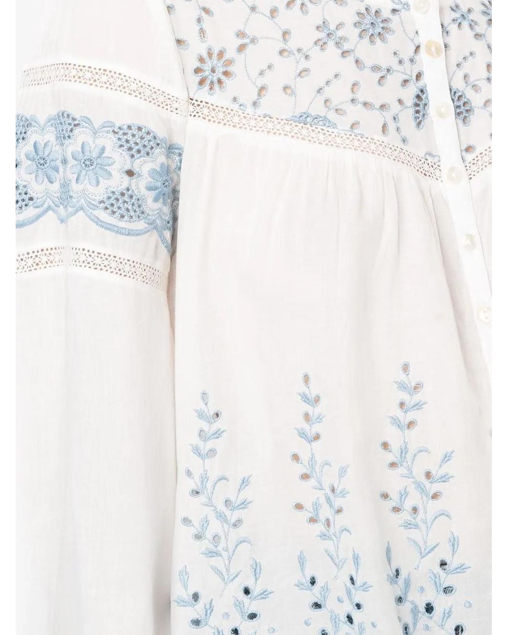 LoveShackFancy White Embroidered Crew Neck Blouse