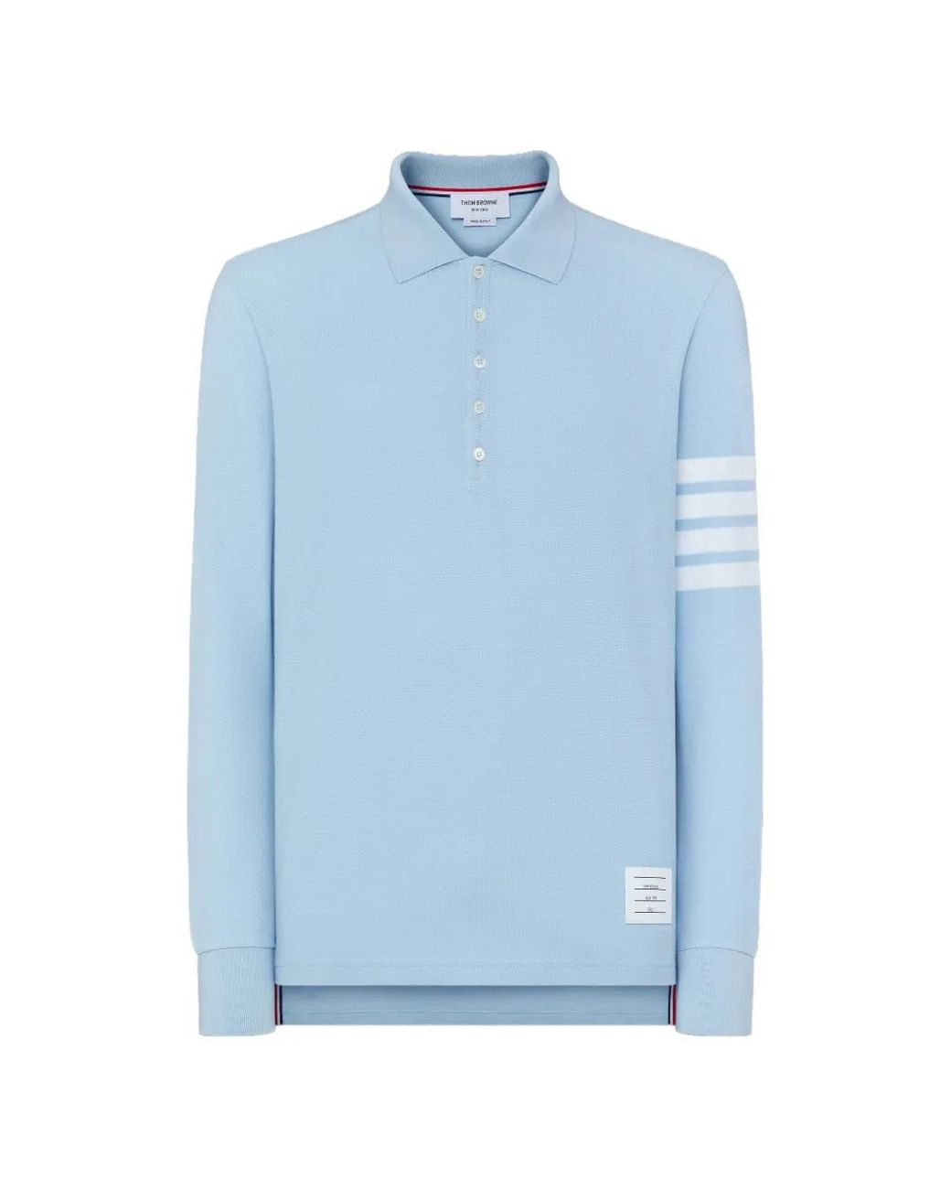 Thom Browne Blue Cotton Pique 4-Bar Long Sleeve Polo for men