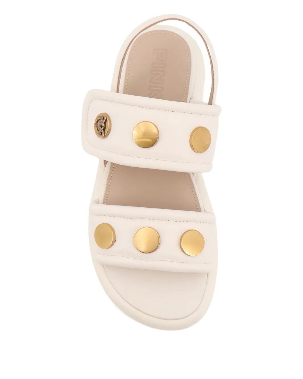 Pinko Natural Padded Nappa Leather Sandals With Metallic Details