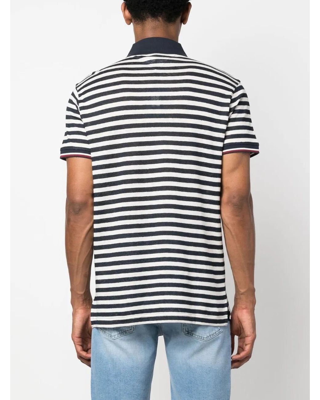 Tommy Hilfiger Blue Logo-Patch Striped Polo Shirt for men