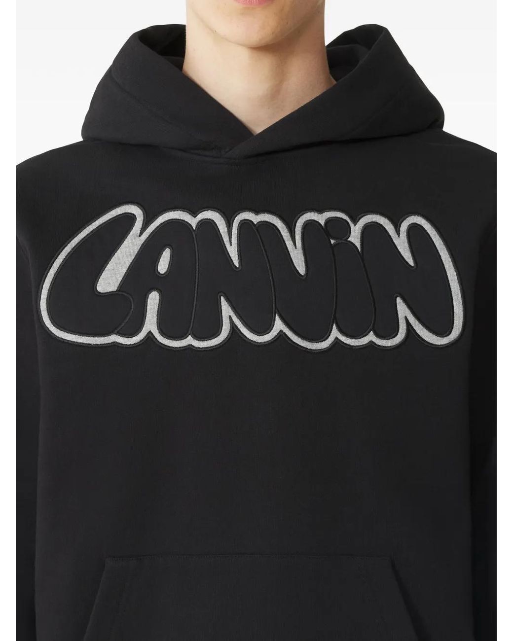 Lanvin Black Embroidered Logo Hoodie for men