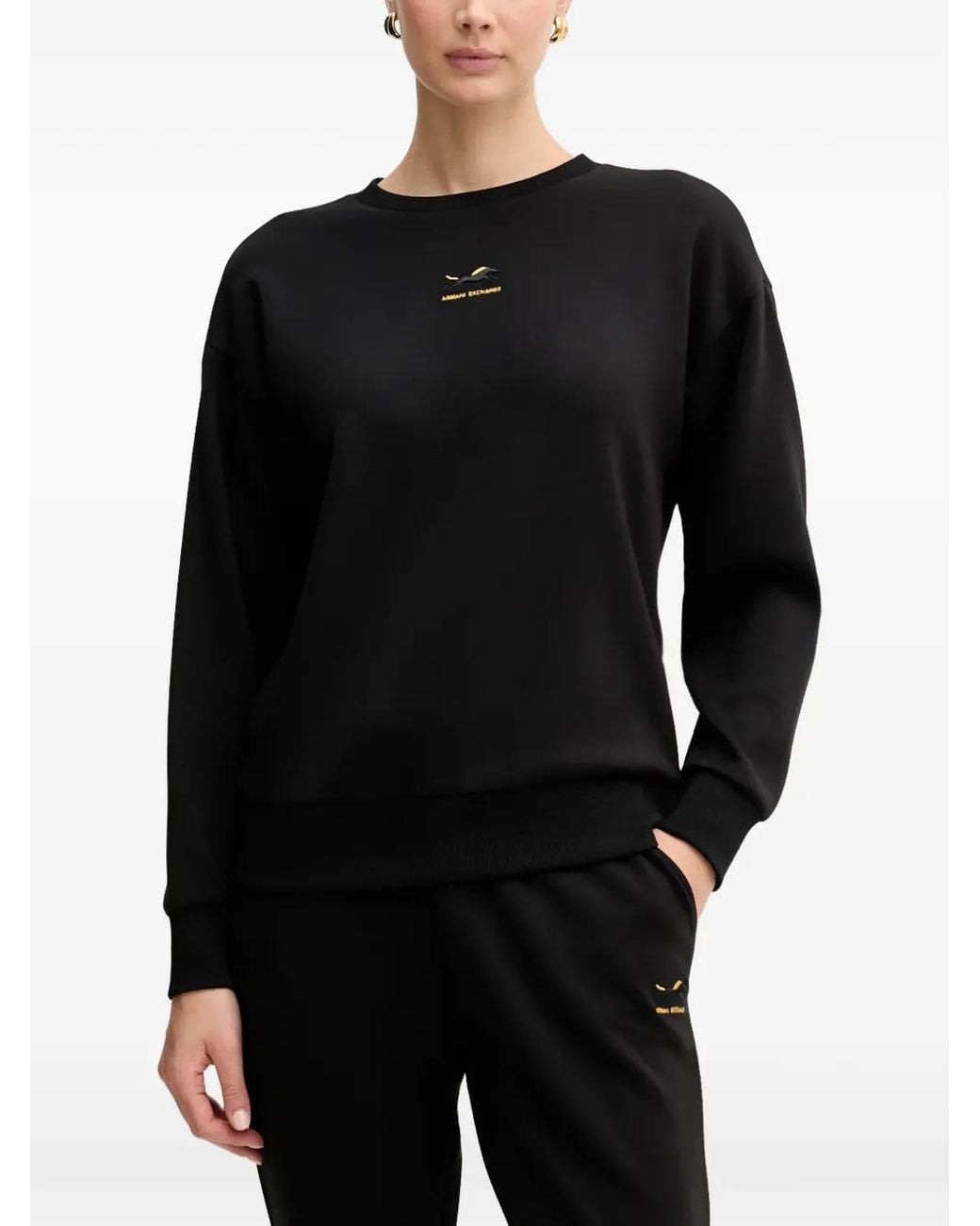 ARMANI EXCHANGE Black Logo-Embroidery Crew-Neck Sweatshirt
