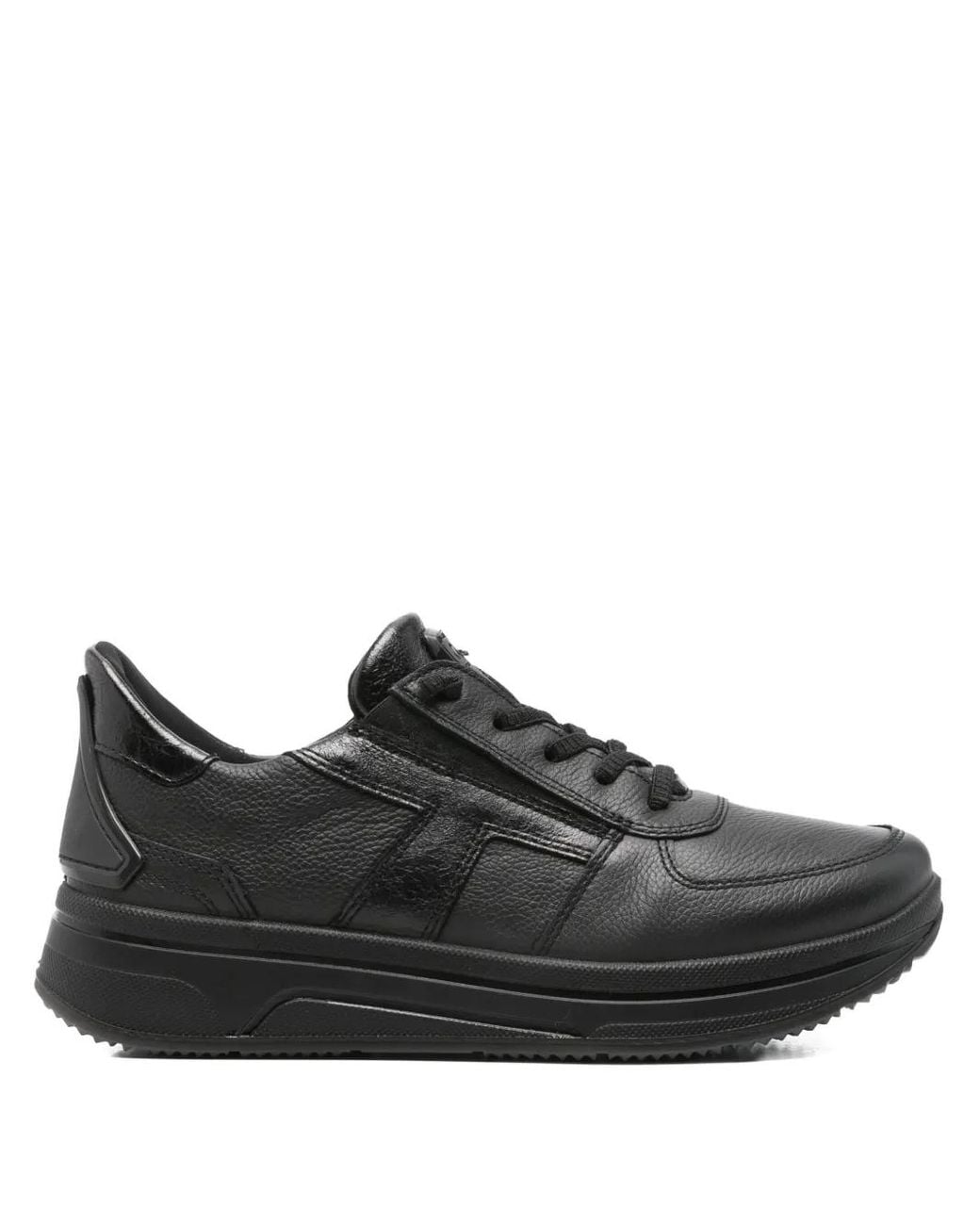 Ara Black Leather Lace-Up Sneakers