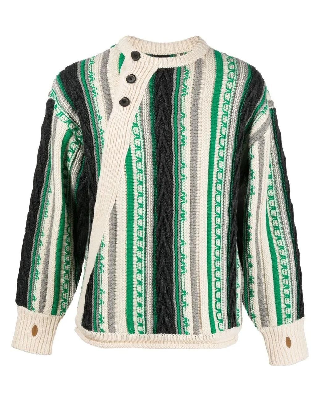 Adererror Green Frema Striped-Knit Buttoned Jumper