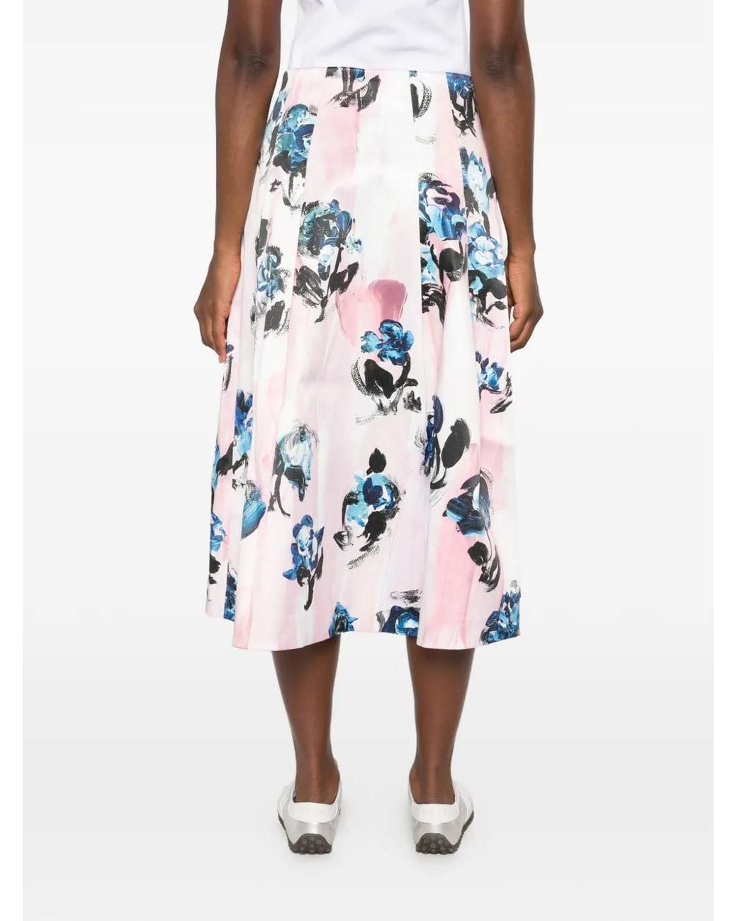 Stine Goya White Floral-Print Pleated Midi Skirt