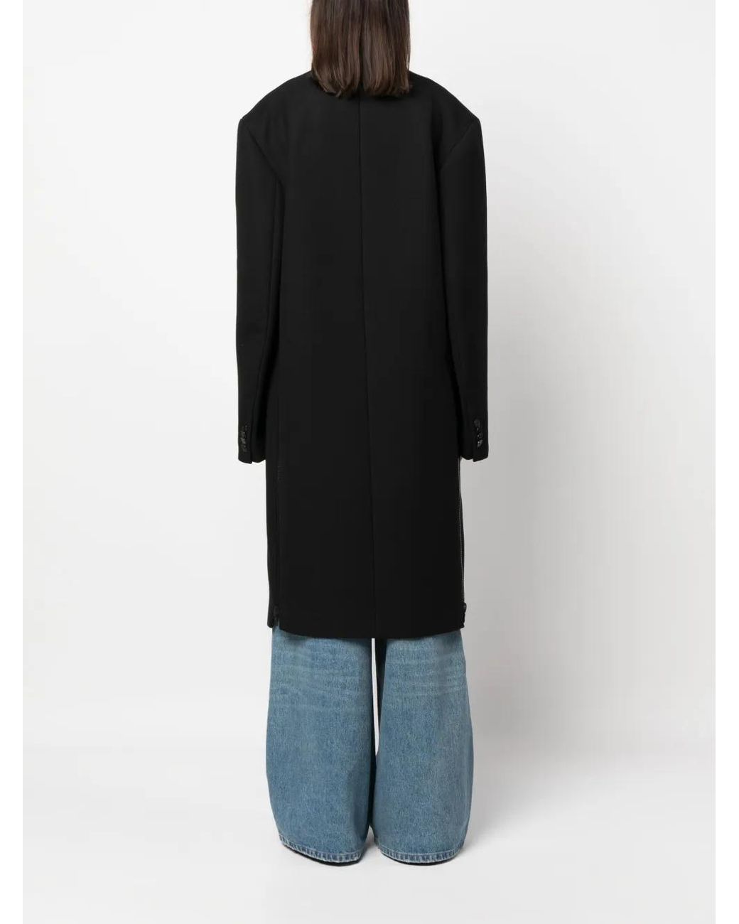 Gauchère Black Single-Breasted Wool-Silk Blend Coat