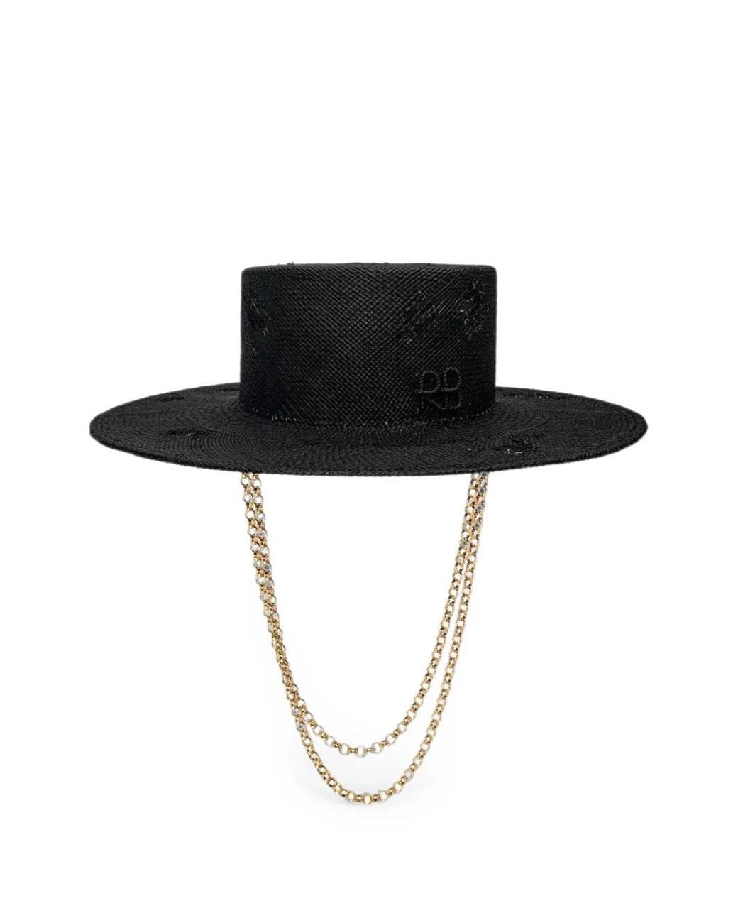 Ruslan Baginskiy Black Double-Chain-Strap Canotier Hat
