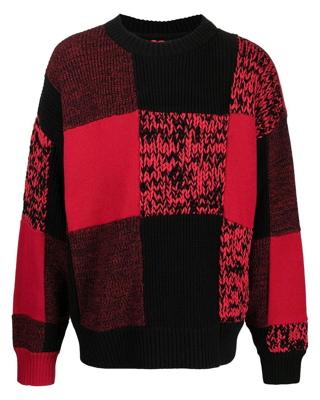 Sacai Red Checked Round-Neck Jumper for men